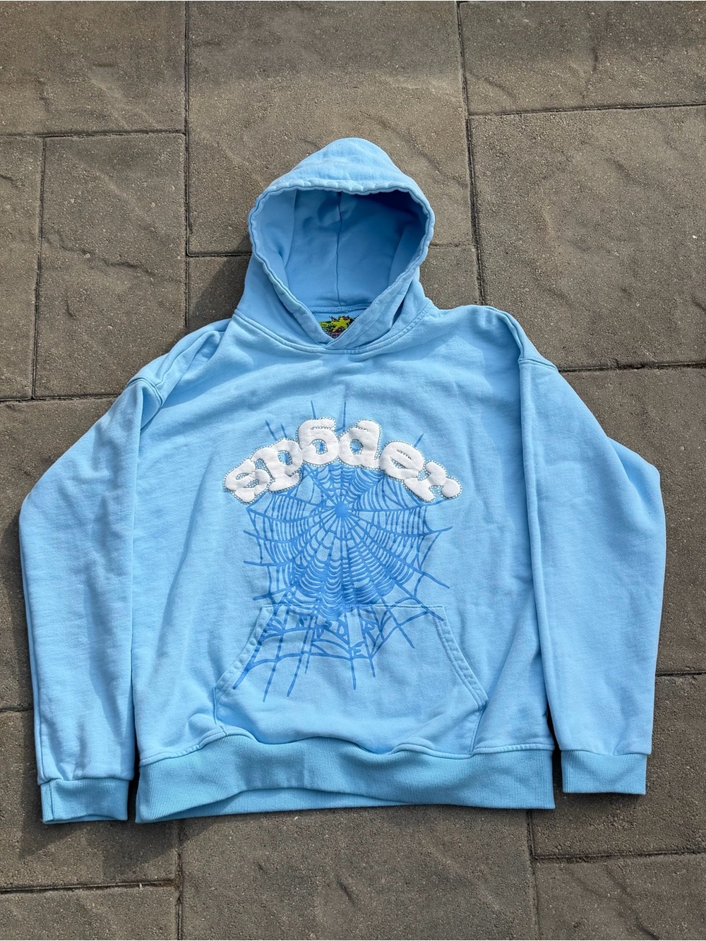 Sp5der Light Blue Graphic Pullover Hoodie XL